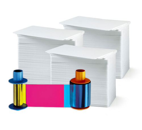 Zebra 800033-340 High-Capacity Color Ribbon - YMCKO - 280 prints With 300 Bodno Premium Cards Premium CR80 30 Mil Graphic Quality PVC Cards