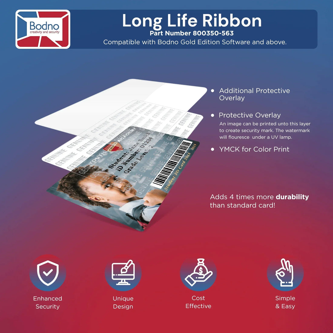 Zebra ZC350 Color Ribbon 800350-563 - YMCPKLL - 200 prints - Bodno 