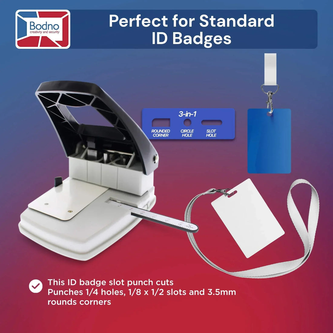 3-in-1 ID Badge Slot Punch for ID Cards (Works with All PVC Cards and ID Card Printers)  - Bodno 
