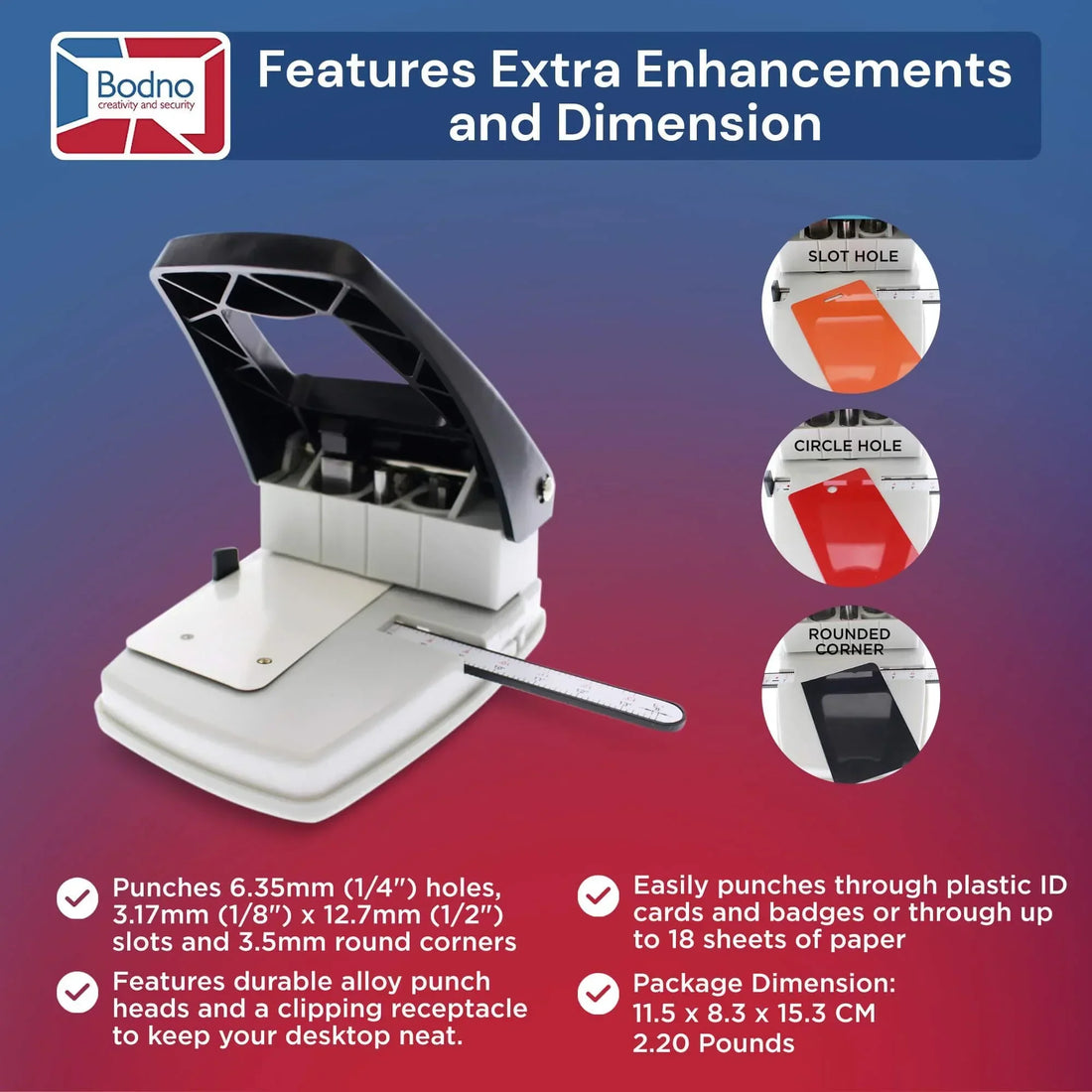 3-in-1 ID Badge Slot Punch for ID Cards (Works with All PVC Cards and ID Card Printers)  - Bodno 