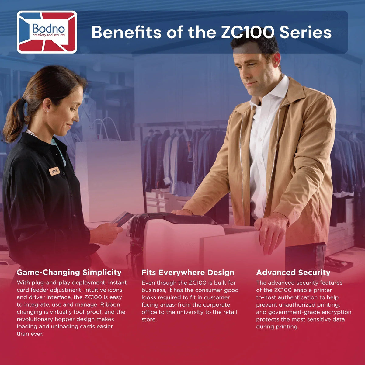 Zebra ZC100 ID Card Printer - Bodno 